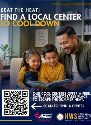 Find a Cool Center Flyer - Photo of a Family at a Library Reading a Book Together